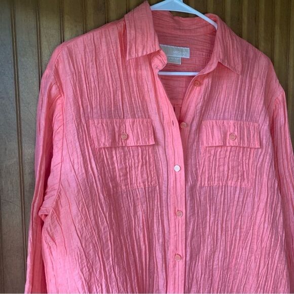‘Michael’ Michael Kors Pink Rouched Belted Button-Up Top- Women XS - Picture 6 of 9
